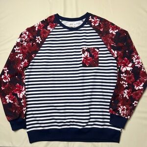 Walker Refinery Mixed Prints Striped Floral‎ Raglan Sleeve Sweatshirt Nautical
